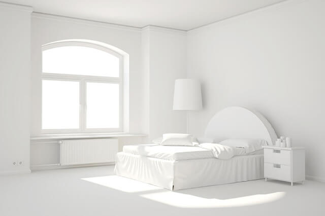 Минималистская белая спальня